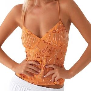 NWOT Orange Beaded Open Back Cropped Camisole